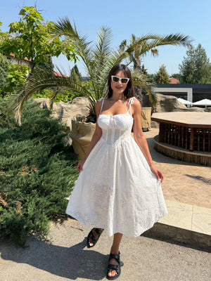 Marina Italy – Rochie albă din bumbac, brodată