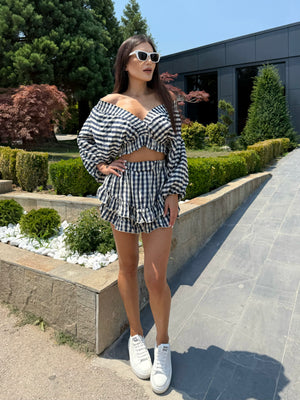 Kylie set – V-neck crop top and culottes