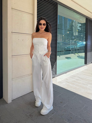 SET CU DUNGI SUBȚIRI, BLEUMARIN – bustieră și pantaloni
