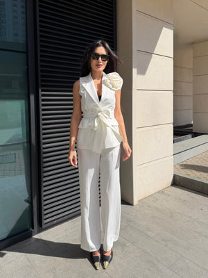 SET CU DUNGI SUBȚIRI, BLEUMARIN – bustieră și pantaloni