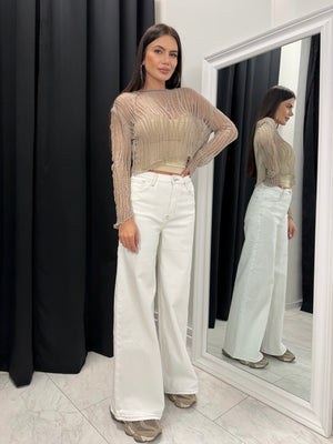Blugi Ecru Mom Fit