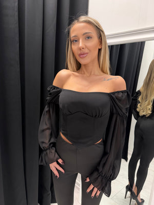 ROMA CORSET TOP – top tip corset, cu mâneci vaporoase și umeri goi