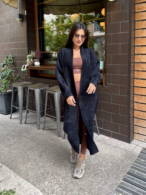 Cozy Luxe Black – cardigan lung