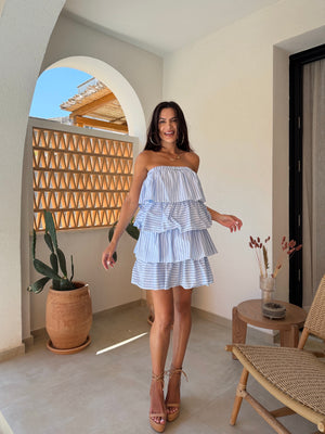 BLUE RUFFLE DRESS