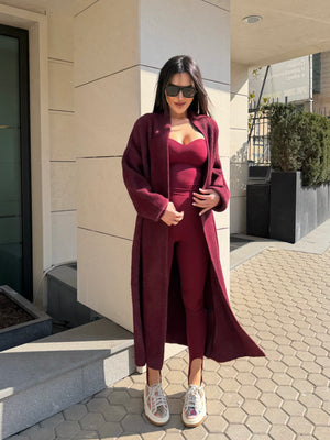 Cozy Luxe Burgundy Red – cardigane lungi
