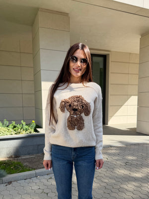 PULOVER MOALE TRICOTAT „POODLE SOFT KNIT” – Pulover pufos cu aplicație 3D pudel