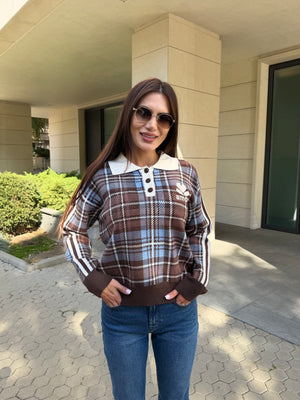 AMOUR CHECK POLO – pulover în carouri cu guler polo