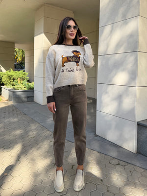 BROWN MOM FIT JEANS – blugi maro