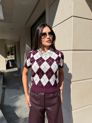 CRYSTAL ARGYLE TOP – bluză tricotată cu guler cu cristale
