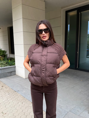 KNIT SLEEVE PUFFER VEST – quilted vest with knitted sleeves