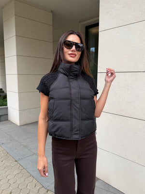 KNIT SLEEVE PUFFER VEST – quilted vest with knitted sleeves