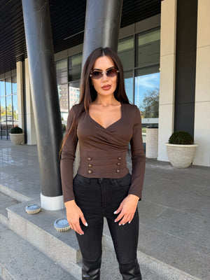 MILITARY WRAP TOP – top cambrat cu nasturi decorativi