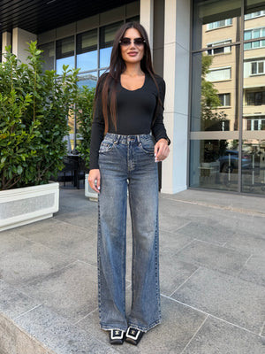 INDIGO WIDE LEG JEANS – blugi bleumarin cu croială largă